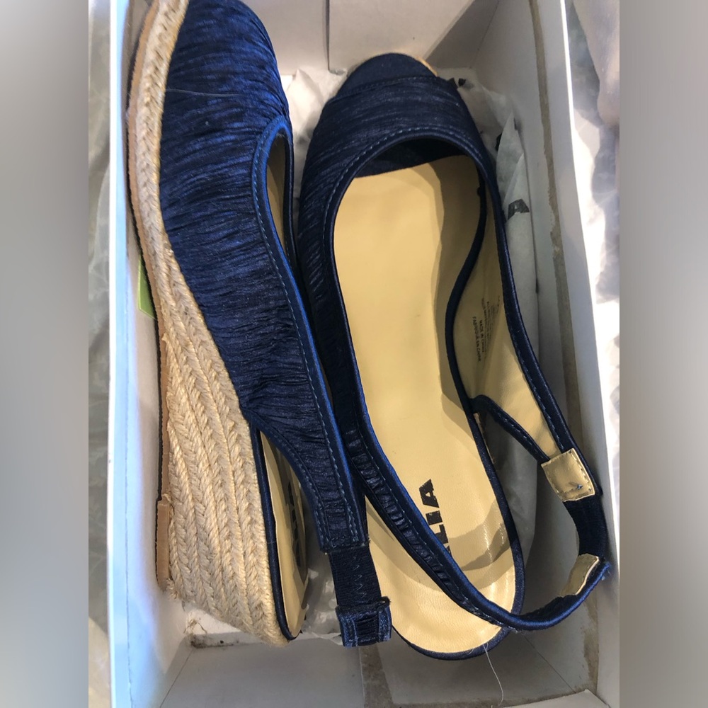Alia Navy Espadrille Wedge Slingback